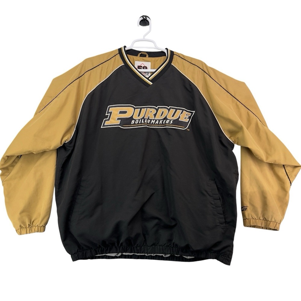 Purdue Boilermakers Pullover Windbreaker Jacket Black Gold Men's XXL 58‎ Sports